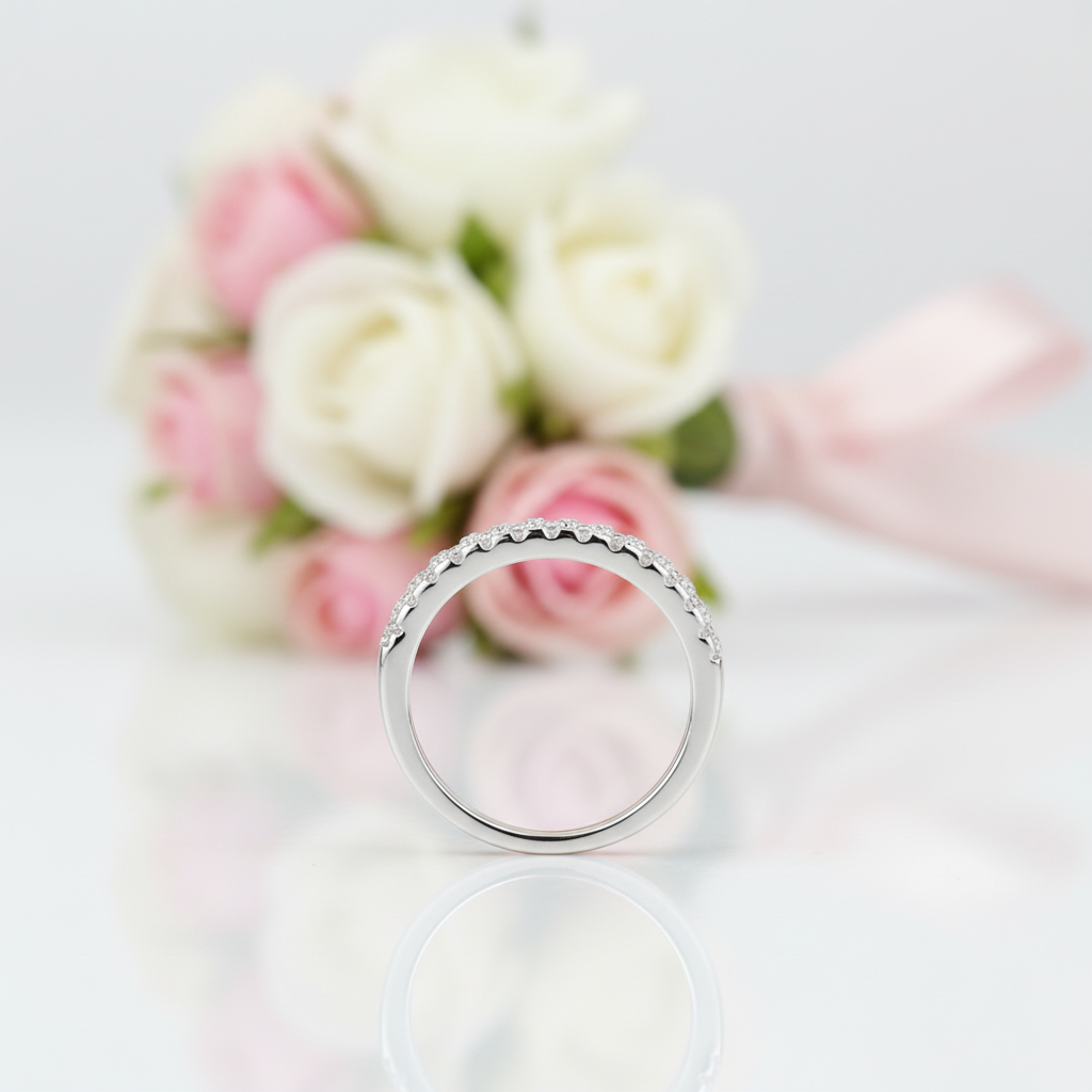 1.5mm Round Cut Diamond Option Half Eternity Wedding Band-Black Diamonds New York