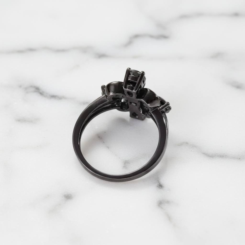 Pear-Cut Black Spinel Gothic Ring-Black Diamonds New York