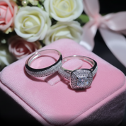 2Pcs 2.26 Ct Princess Cut Diamond Option Double Halo Ring Set-Black Diamonds New York