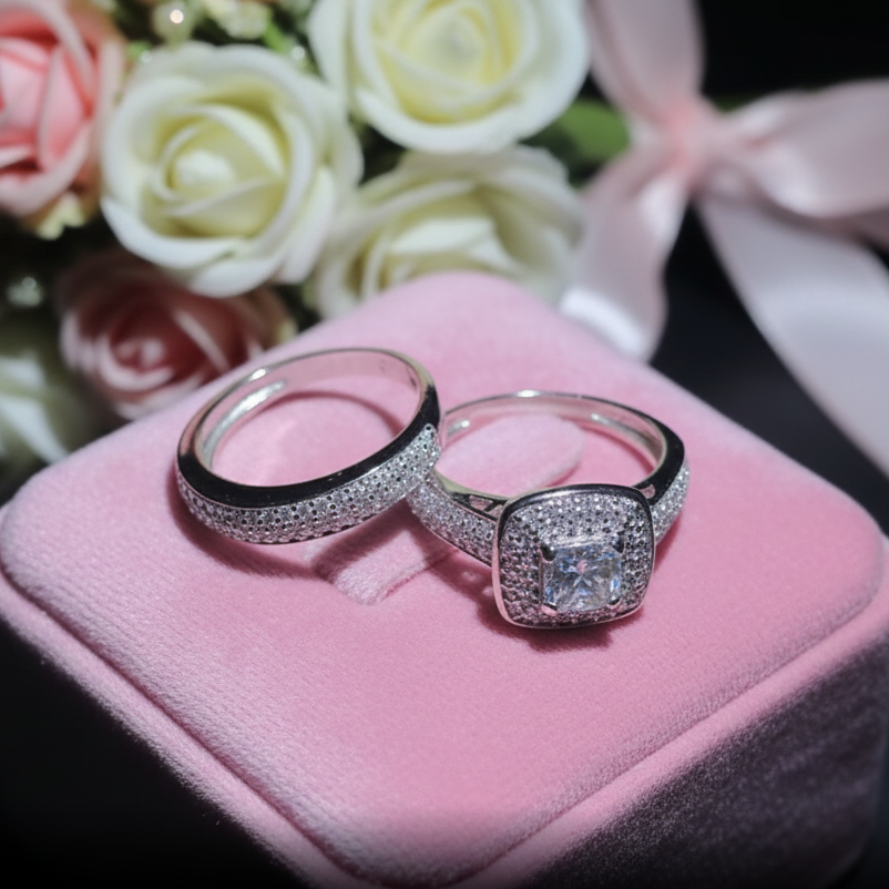 2Pcs 2.26 Ct Princess Cut Diamond Option Double Halo Ring Set-Black Diamonds New York
