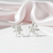 Elegant Iris Flower Stud Earrings-Black Diamonds New York