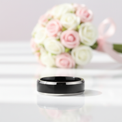 Men's 6mm Beveled Tungsten Carbide Wedding Band-Black Diamonds New York