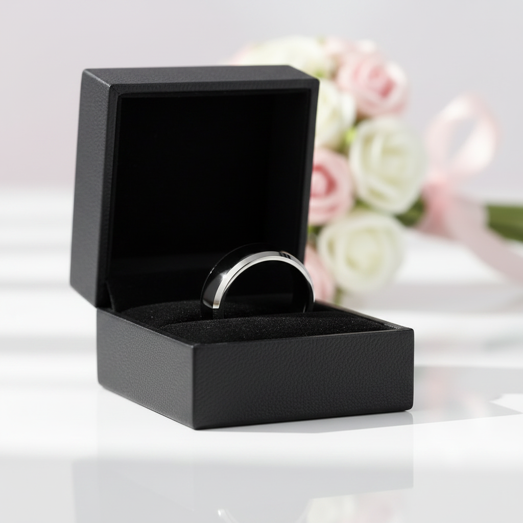 Men's 6mm Beveled Tungsten Carbide Wedding Band-Black Diamonds New York