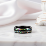 Galaxy Opal & Abalone Shell Men's Tungsten Wedding Band-Black Diamonds New York
