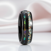 Galaxy Opal & Abalone Shell Men's Tungsten Wedding Band-Black Diamonds New York