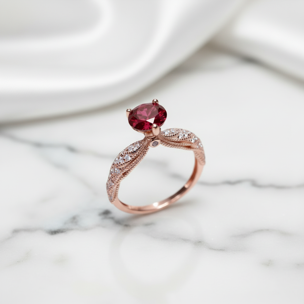 1.0 Ct Round Cut Red Diamond Option Engagement Ring-Black Diamonds New York