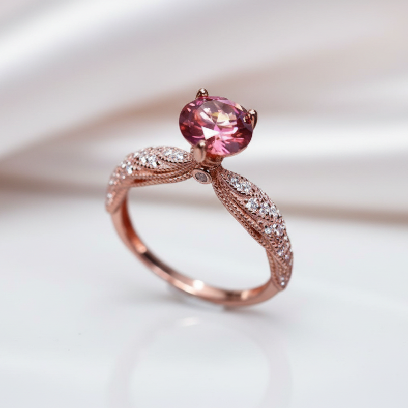 1.0 Ct Round Cut Red Diamond Option Engagement Ring-Black Diamonds New York