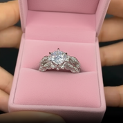 Vintage Leaf Design Round Cut Wedding Ring Set-Black Diamonds New York