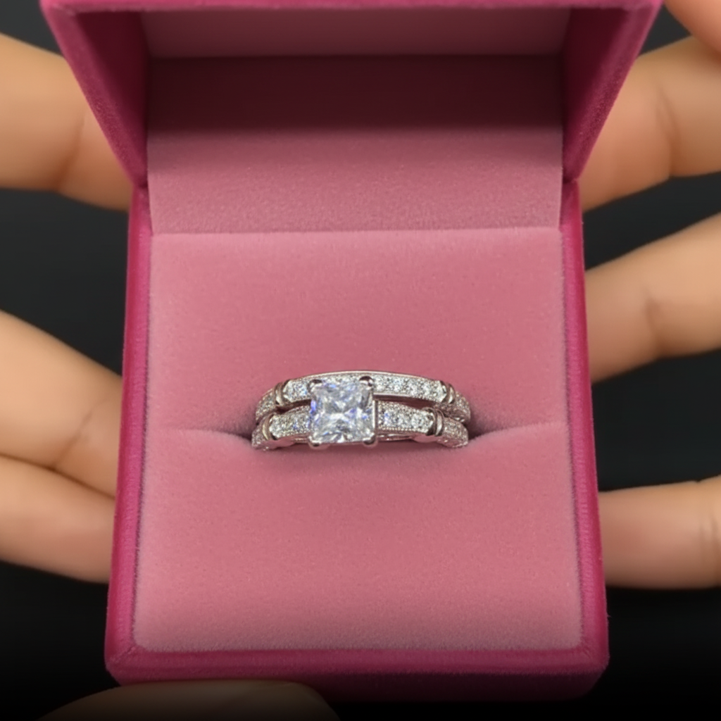 1.0 ct Princess Cut Diamond Option Engagement Ring Set-Black Diamonds New York