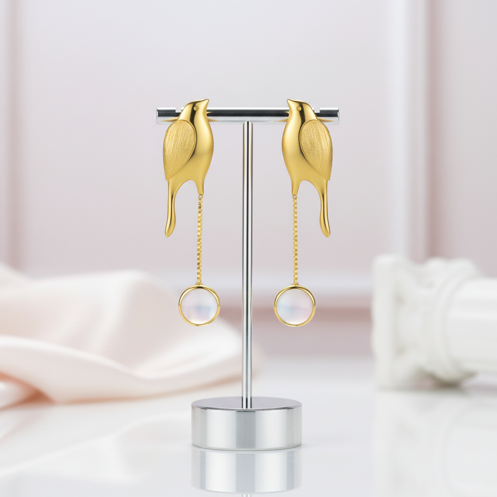 Bird Tassel Dangle Earrings-Black Diamonds New York
