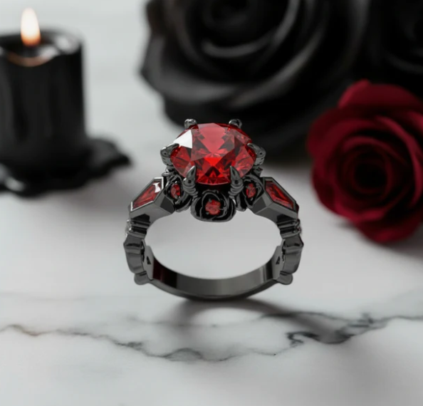 VIP Custom Request- Through Eternity Ring- 3 ct Round Cut Diamond Option with Spider Legs Gothic Wedding Ring-Black Diamonds New York
