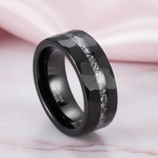 Aluminum Slag Inlay Hammered & Grooved Tungsten Carbide Ring-Black Diamonds New York