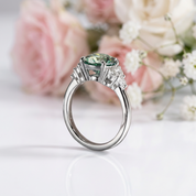 3 Carat Teal Round Moissanite Engagement Ring with Cluster Side Stones