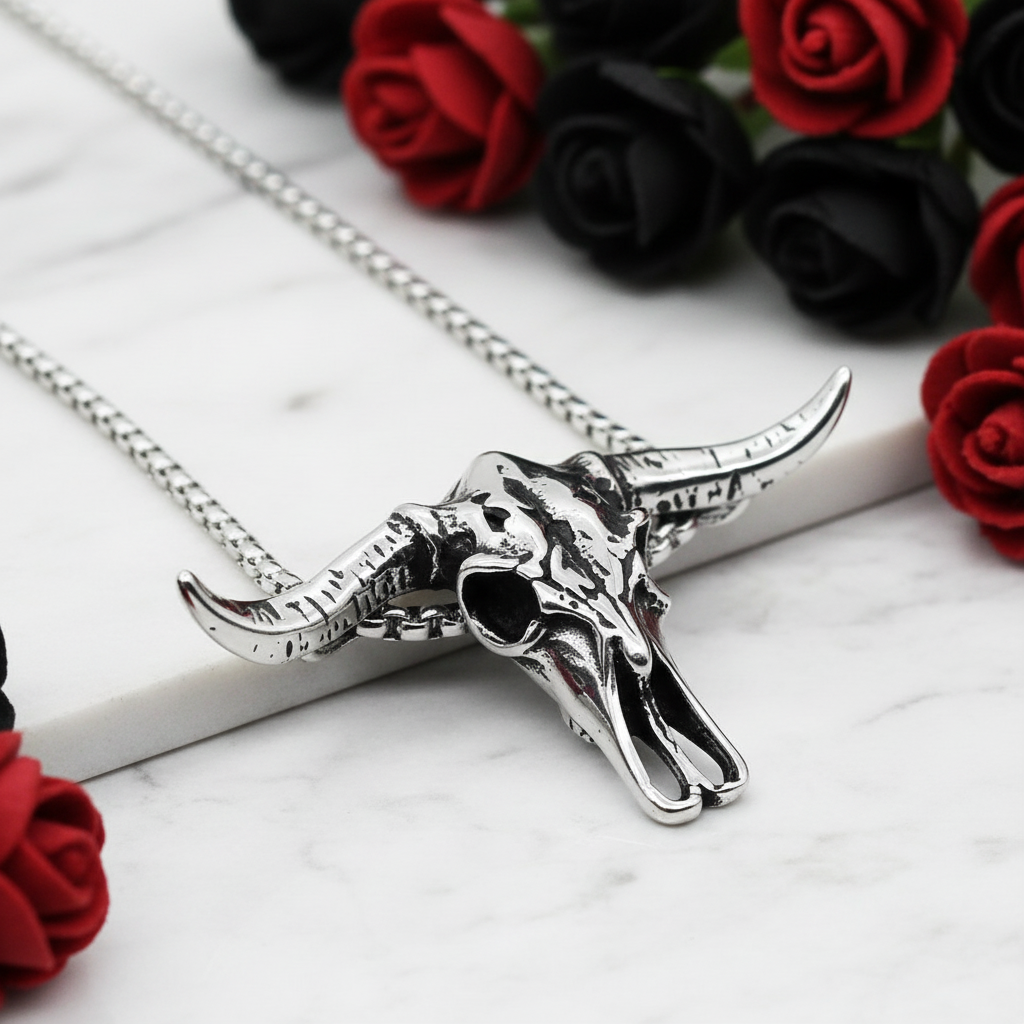 Hip Hop Bull Head Skull Punk Necklace-Black Diamonds New York