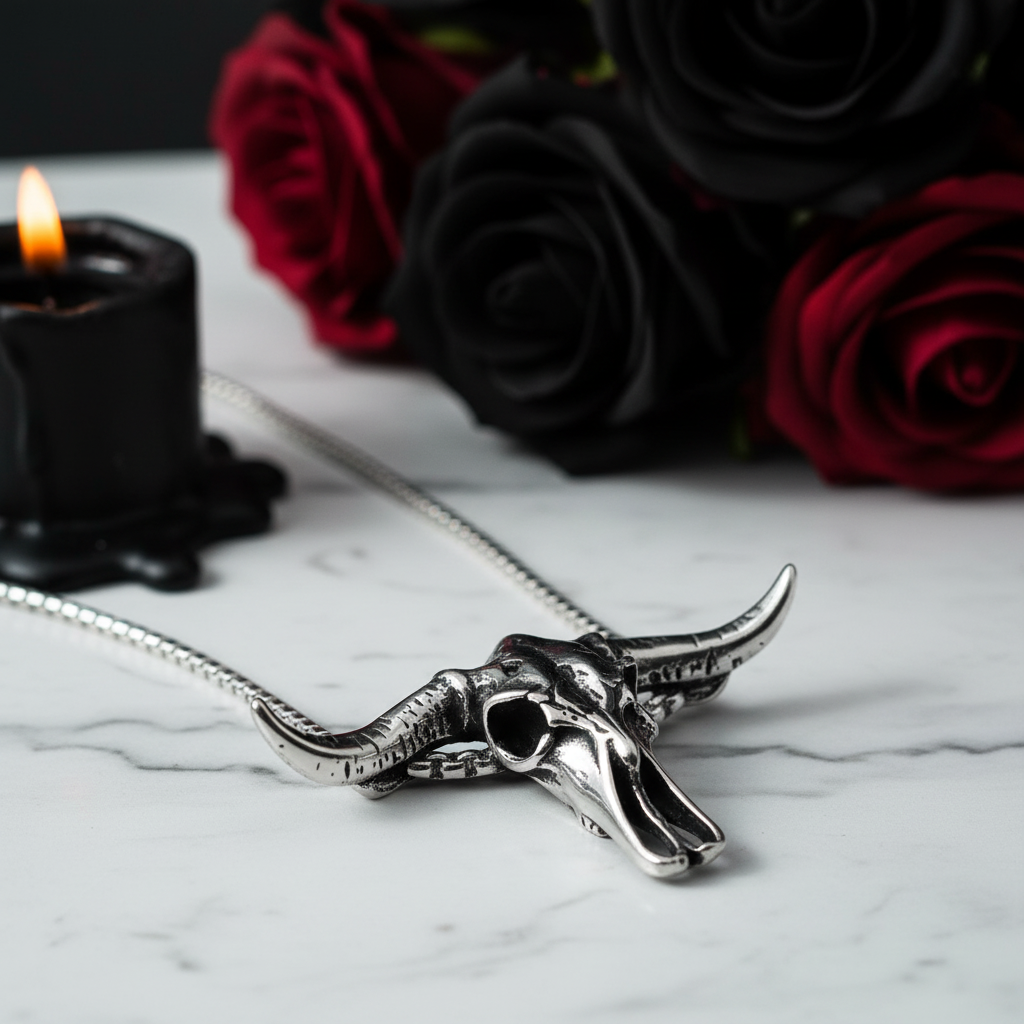 Hip Hop Bull Head Skull Punk Necklace-Black Diamonds New York