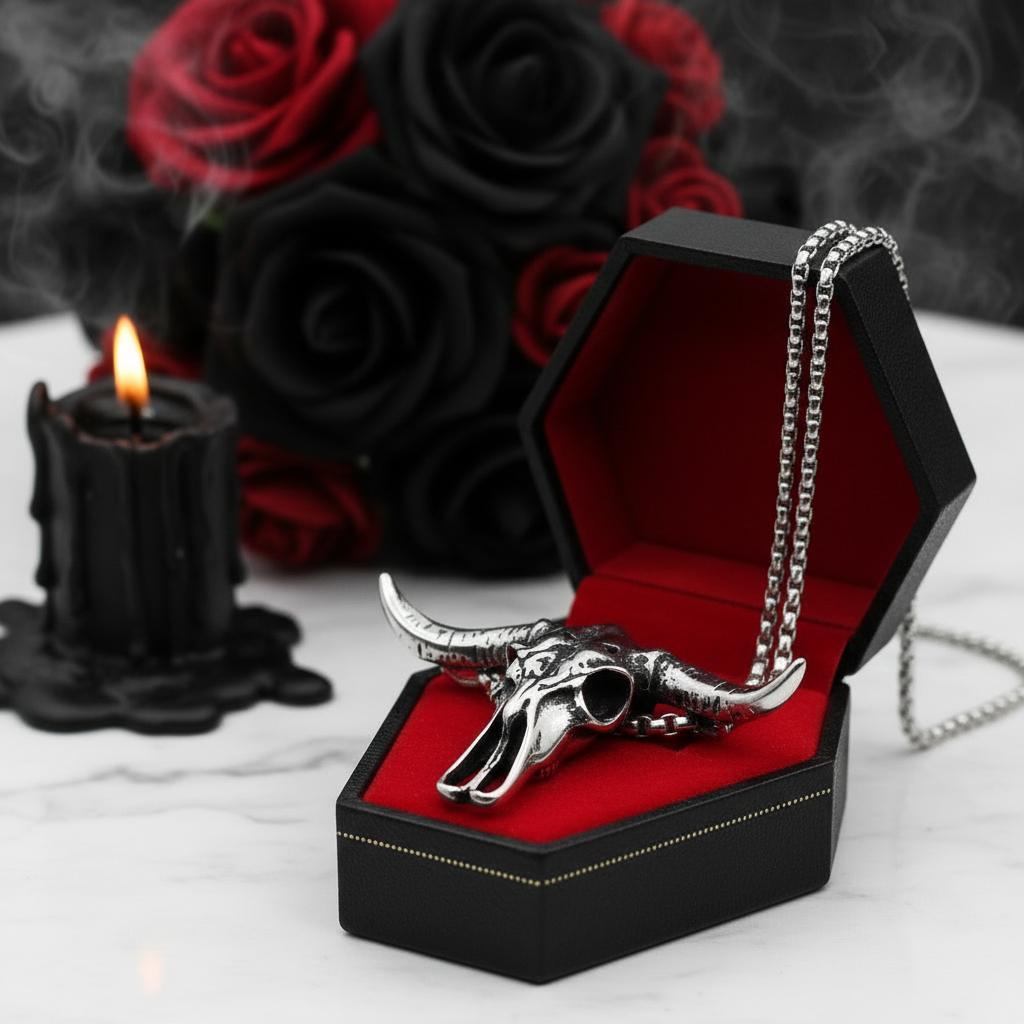 Hip Hop Bull Head Skull Punk Necklace-Black Diamonds New York