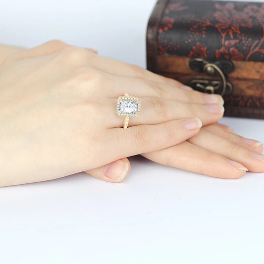10K Solid Gold Radiant Cut Diamond Halo Engagement Ring-Black Diamonds New York