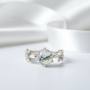 Round Cut Moss Agate Engagement Rings with Olive Branch Design-Black Diamonds New York