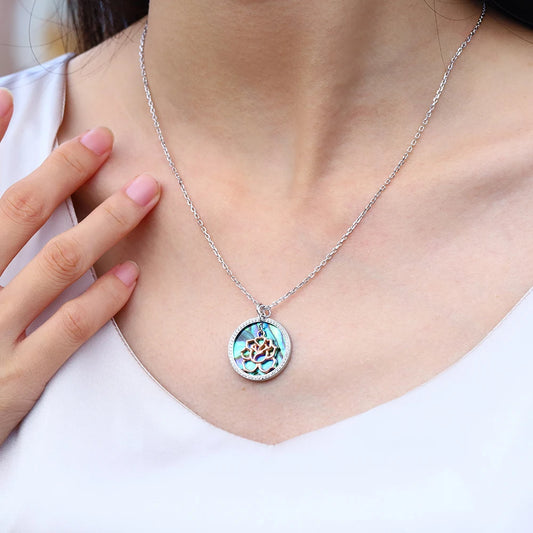 Abalone Shell Pendant Necklace with Rose Gold Flower-Black Diamonds New York