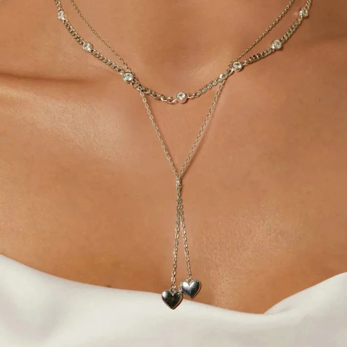 Round EVN Diamond Double Layered Necklace with Heart Pendant-Black Diamonds New York