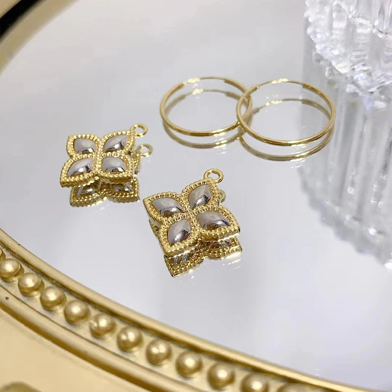 18k Two-Tone Gold Vintage Clover Drop Earrings-Black Diamonds New York
