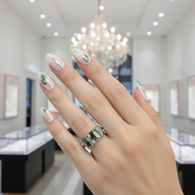 Three Stone Emerald Cut Moss Agate Ring-Black Diamonds New York