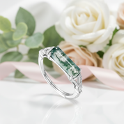 Natural Moss Agate Split Shank Ring-Black Diamonds New York