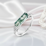 Natural Moss Agate Split Shank Ring-Black Diamonds New York