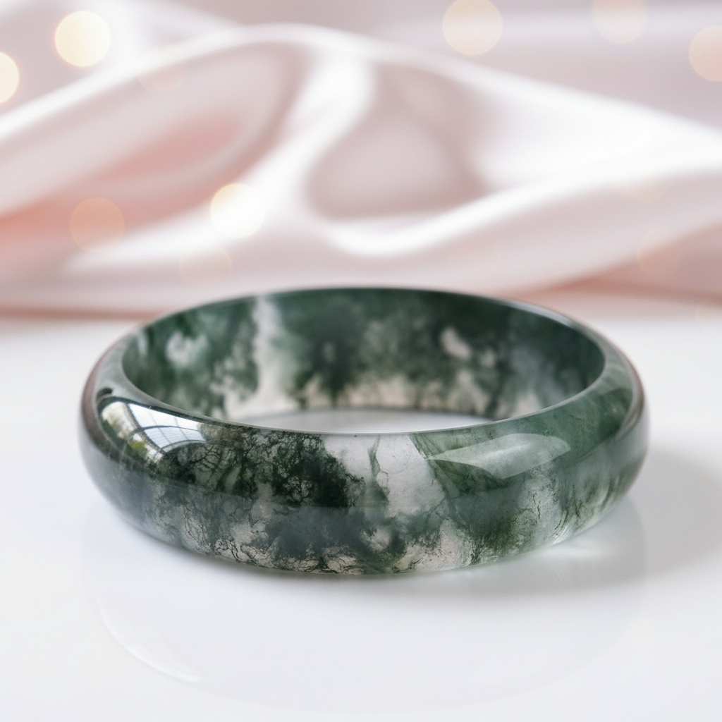 Aquatic Moss Agate Bangle-Black Diamonds New York