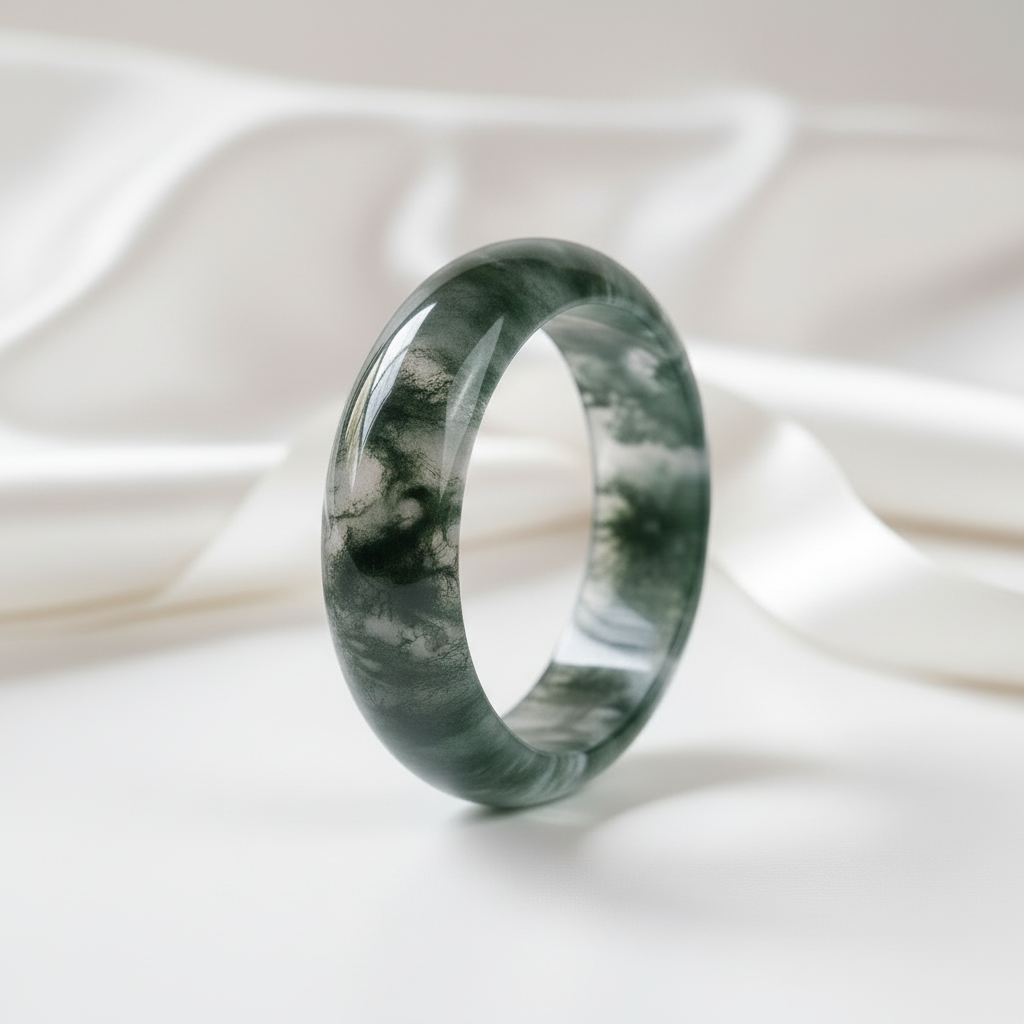 Aquatic Moss Agate Bangle-Black Diamonds New York