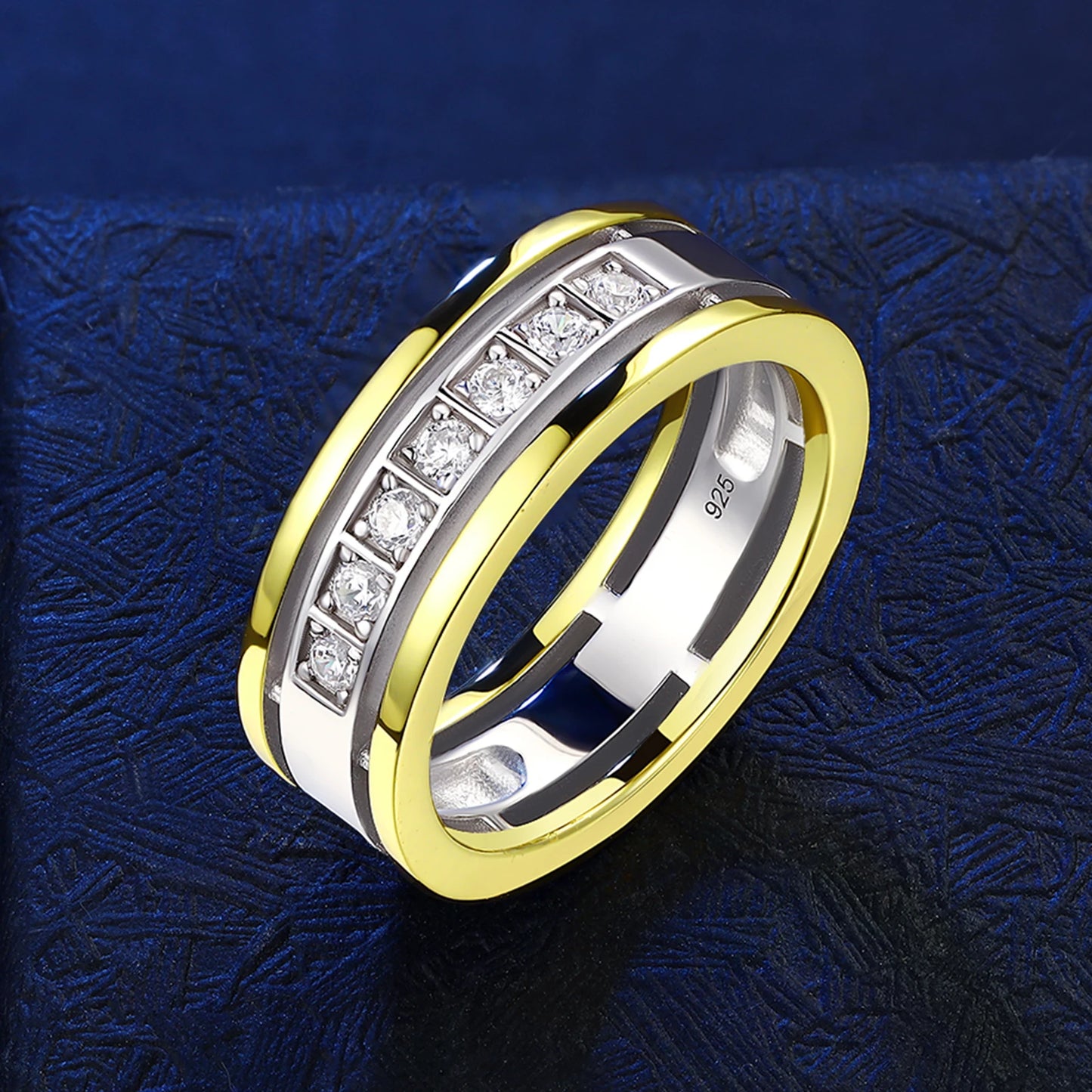 Two tone Half Eternity Round Cut Created Diamond Men's Ring-Black Diamonds New York