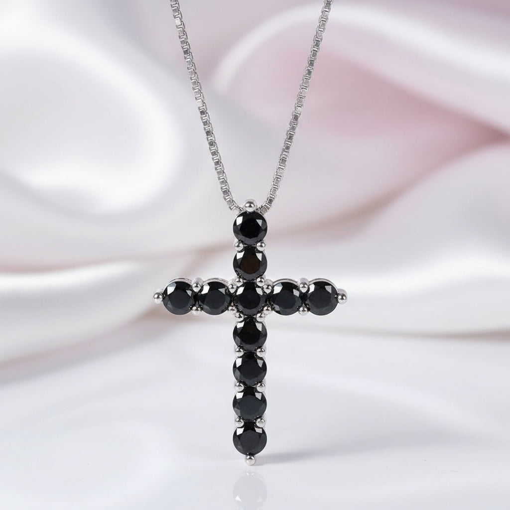 Certified Black Moissanite Cross Pendant Necklace-Black Diamonds New York