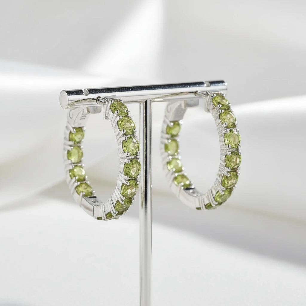 Classic Natural Gemstone Hoop Earrings-Black Diamonds New York
