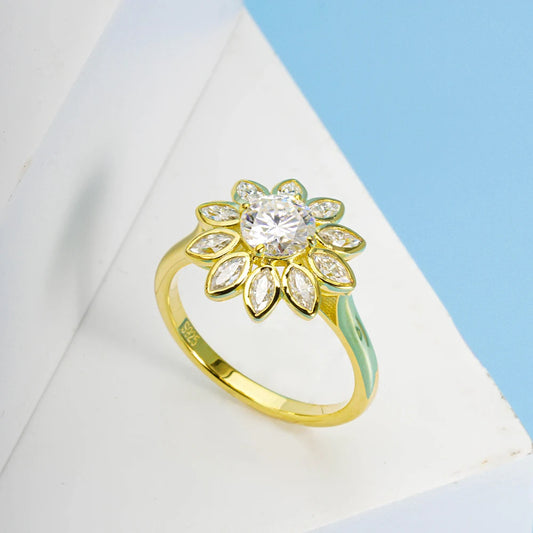 6mm Round Cut Diamond Flower Engagement Ring-Black Diamonds New York