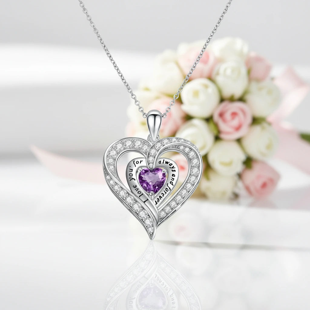 Birthstone Heart Pendant Necklace-Black Diamonds New York