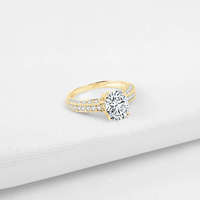 10K Yellow Gold 2.0 Ct Oval Cut Moissanite Engagement Ring-Black Diamonds New York