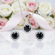 Black Certified Moissanite Pendant Necklace and Stud Earrings Sets-Black Diamonds New York
