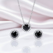 Black Certified Moissanite Pendant Necklace and Stud Earrings Sets-Black Diamonds New York