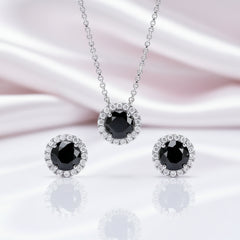 Black Certified Moissanite Pendant Necklace and Stud Earrings Sets