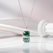 Emerald Cut Moss Agate Necklace-Black Diamonds New York