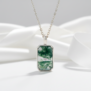 Emerald Cut Moss Agate Necklace-Black Diamonds New York