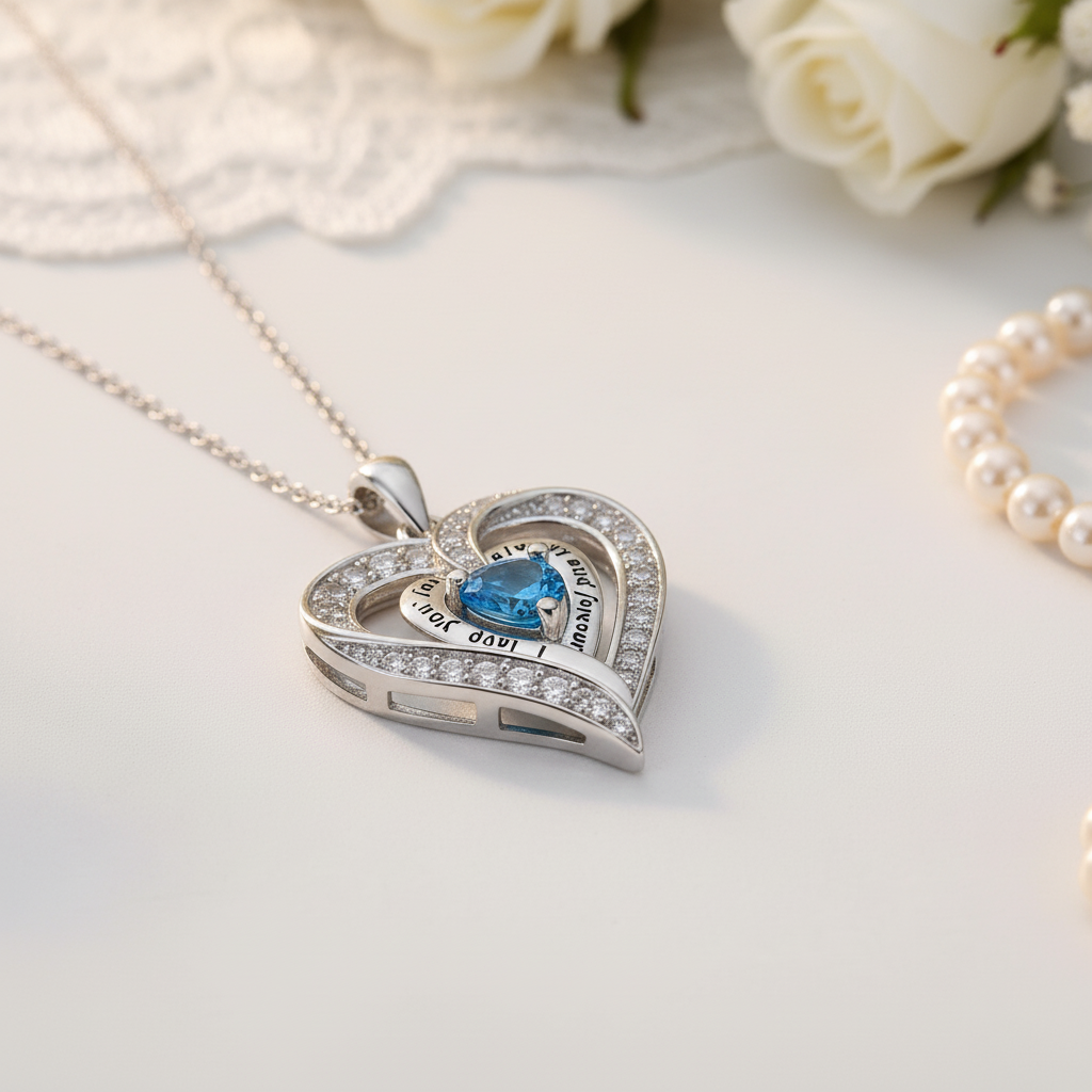 Birthstone Heart Pendant Necklace-Black Diamonds New York