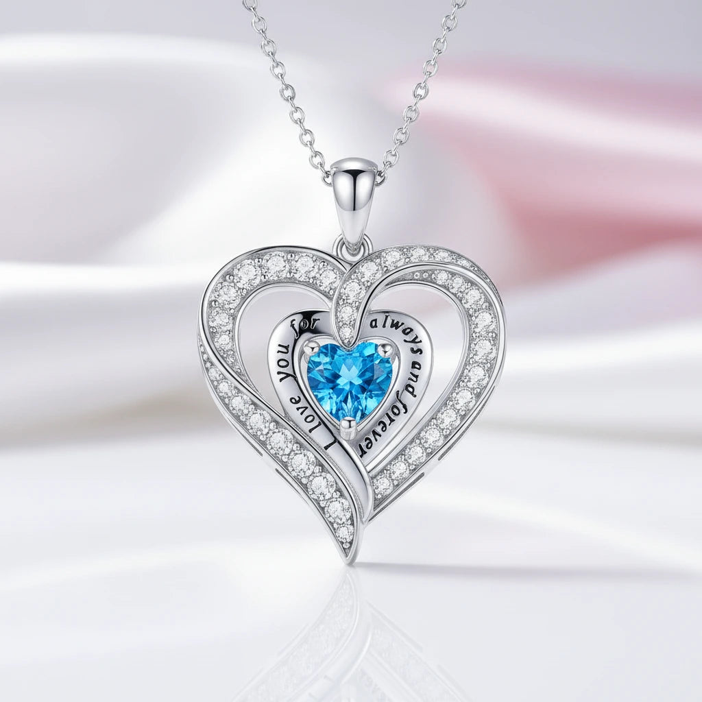 Birthstone Heart Pendant Necklace-Black Diamonds New York