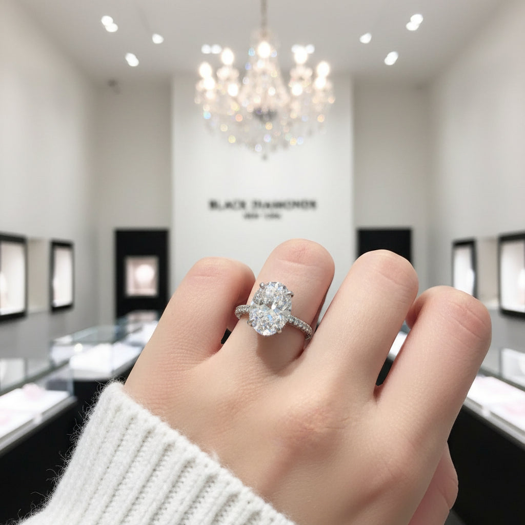 8 ct Oval cut Diamond Hidden Halo Engagement Ring-Black Diamonds New York