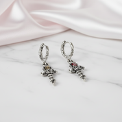 Vintage Gold Skull Rose Earrings-Black Diamonds New York