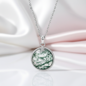 Unique Round Moss Agate Pendant Necklace-Black Diamonds New York