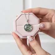 Unique Round Moss Agate Pendant Necklace-Black Diamonds New York