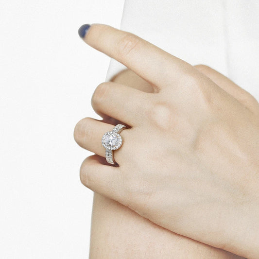 1.5 Ct Oval Cut Moissanite Halo Engagement Ring Set-Black Diamonds New York