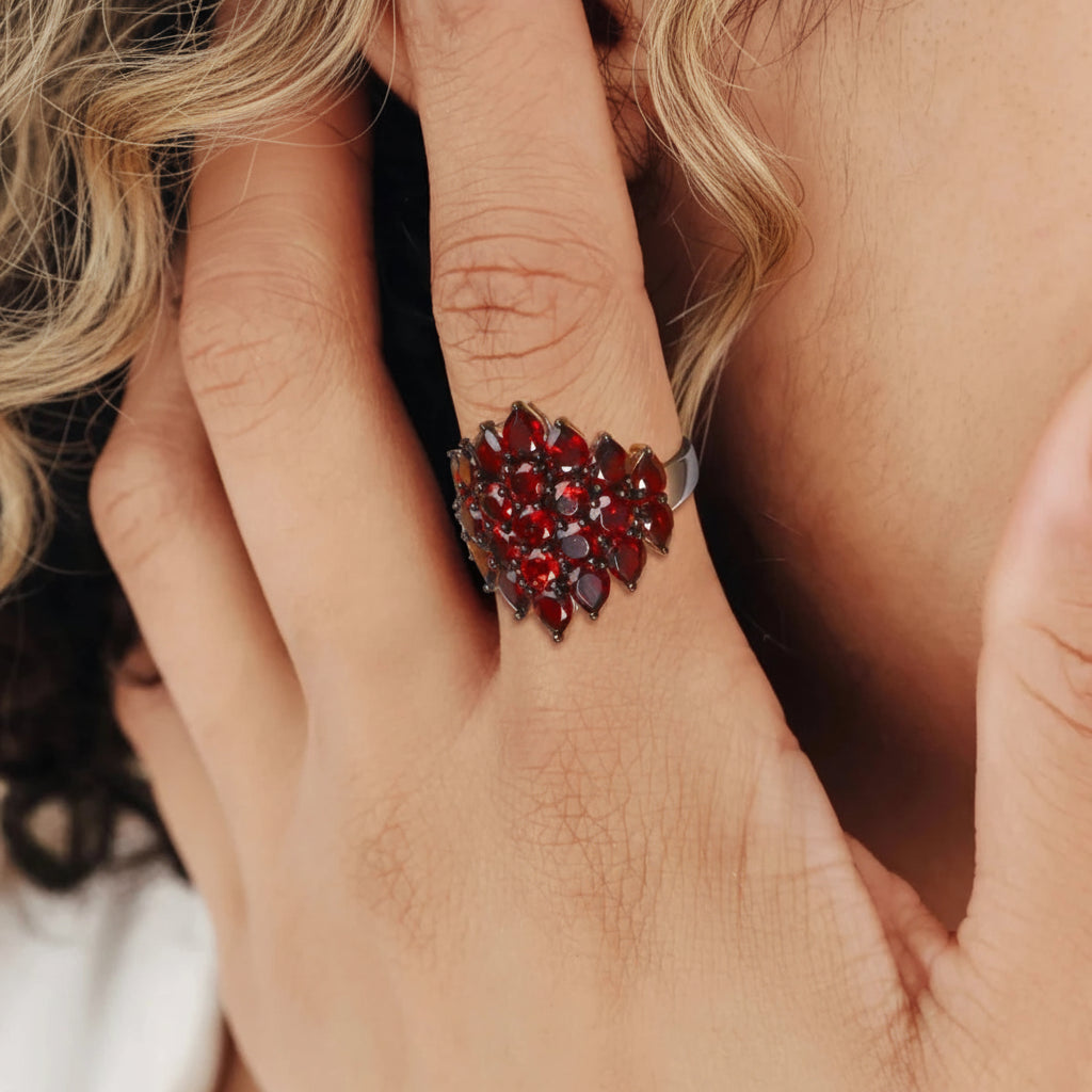 Exquisite Red Garnet Simulant Ring-Black Diamonds New York