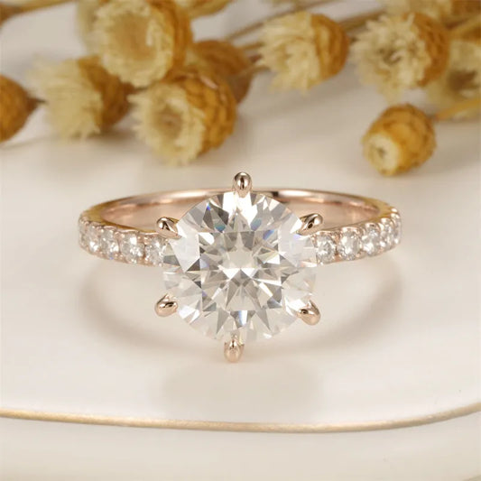 18K Rose Gold 3.0 Ct Round Diamond Engagement Ring-Black Diamonds New York